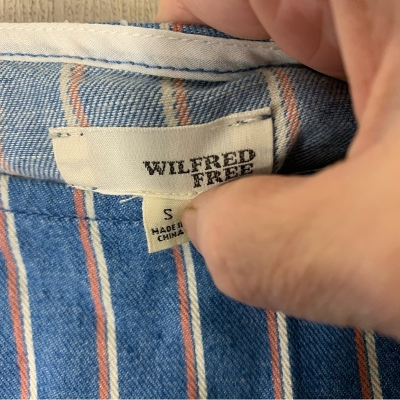 Wilfred Free Nori Blue Striped Mini Shirt Dress Sz S Relaxed Fit Chambray Denim - Picture 6 of 12